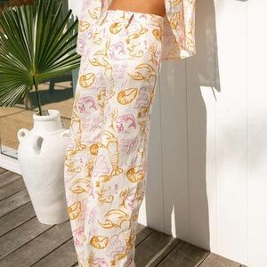 Peppermayo x Rikki Day Sicilian Oceanus Linen Blend High Rise Pleated Pants, 8